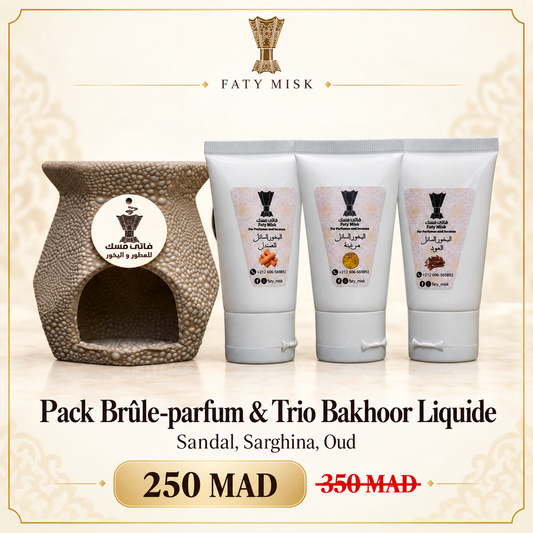 Pack Brûle-parfum & Trio Bakhoor Liquide — Sandal, Sarghina, Oud