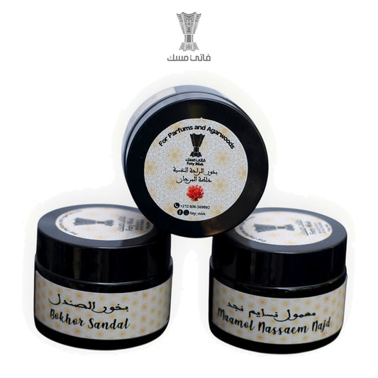 Pack Bakhoor Trio Noir Faty Misk — Bokhor Sandal, Maamol Nassaem Najd, Khlasat El Morjane
